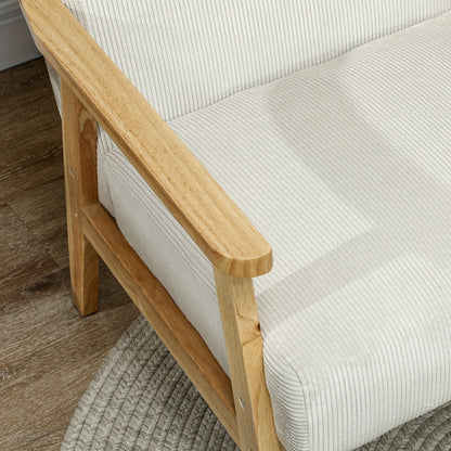 Fauteuil – Relaxstoel – Zithoekstoel – Loungefauteuil – Armstoel – Corduroy Stof – Houten Poten – Crème Kleur