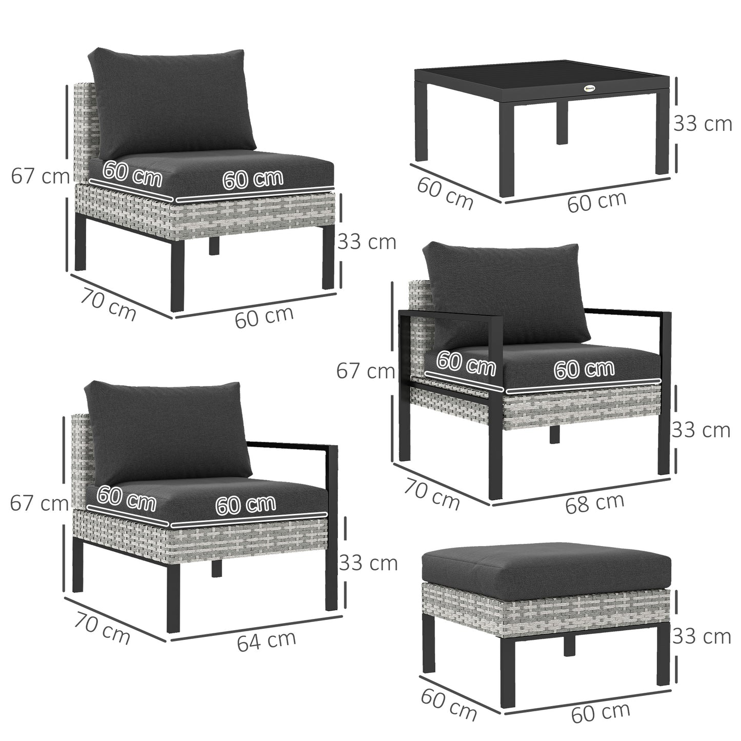 Tuinmeubelset – Buitenmeubelen – Loungeset – Balkonset – Garden Set – Lichtgrijs – Stevig Metalen Frame – Afneembare Kussens