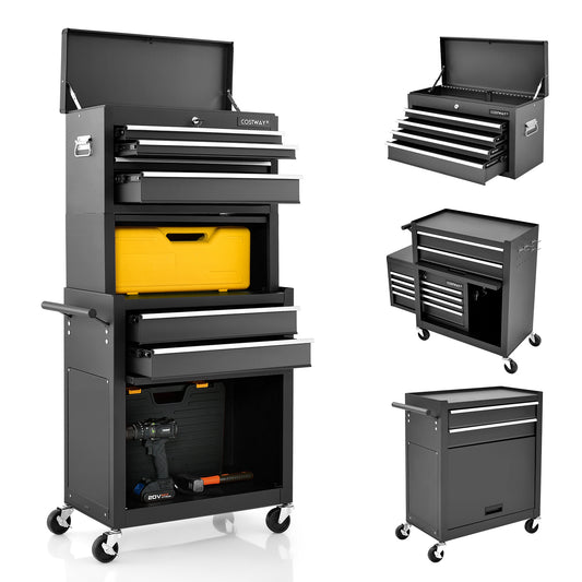 Werkplaatswagen – Gereedschapswagen – Atelierwagen – Werkbank – Gereedschapskast – 9 Compartimenten & Haken – Vergrendelbaar & Mobiel 61,5x33x132 cm