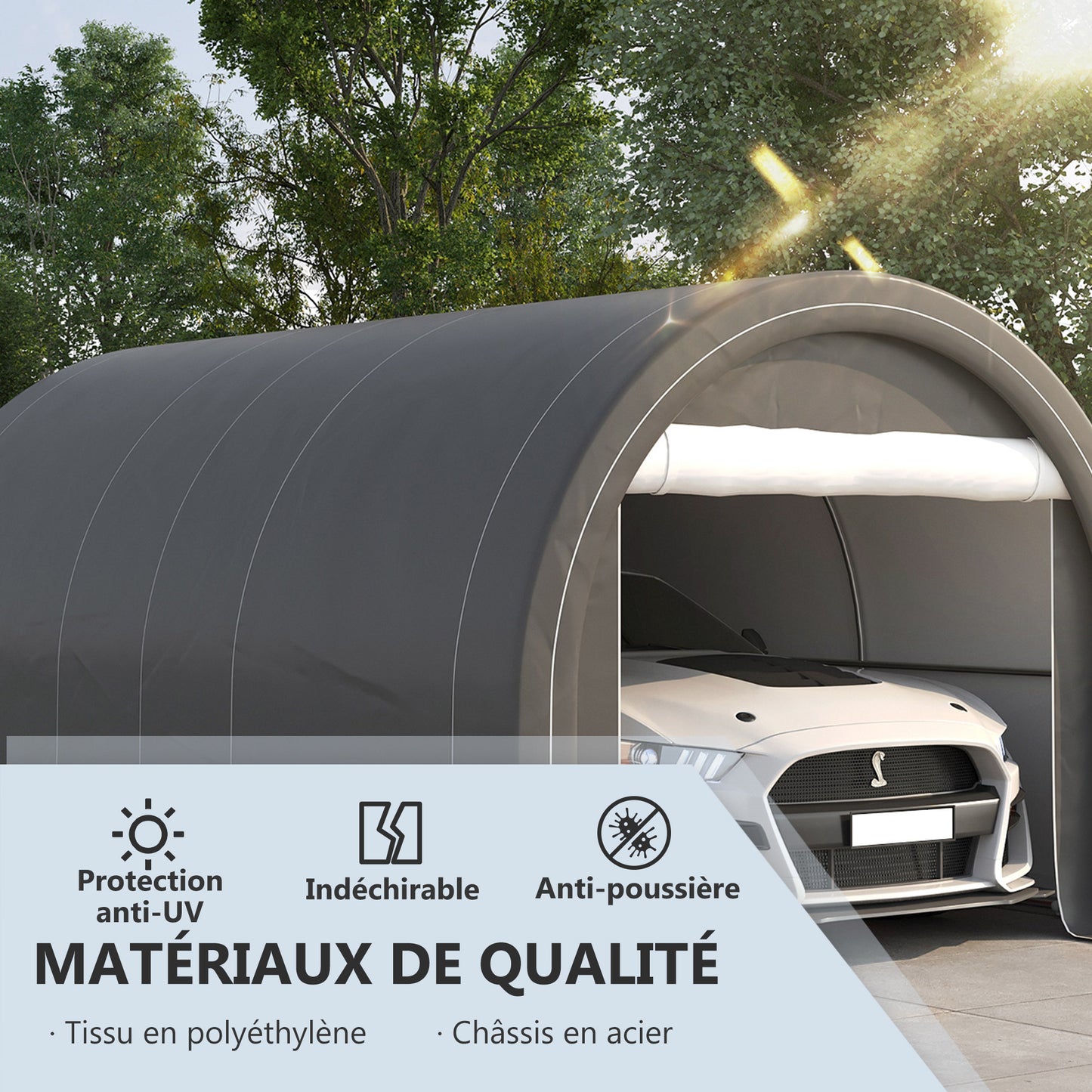 Carport – Garage – Afdak – Tent – Overkapping – Grijs – Gegalvaniseerd Stalen Frame – Waterdicht PE Zeildoek 190 g/m²