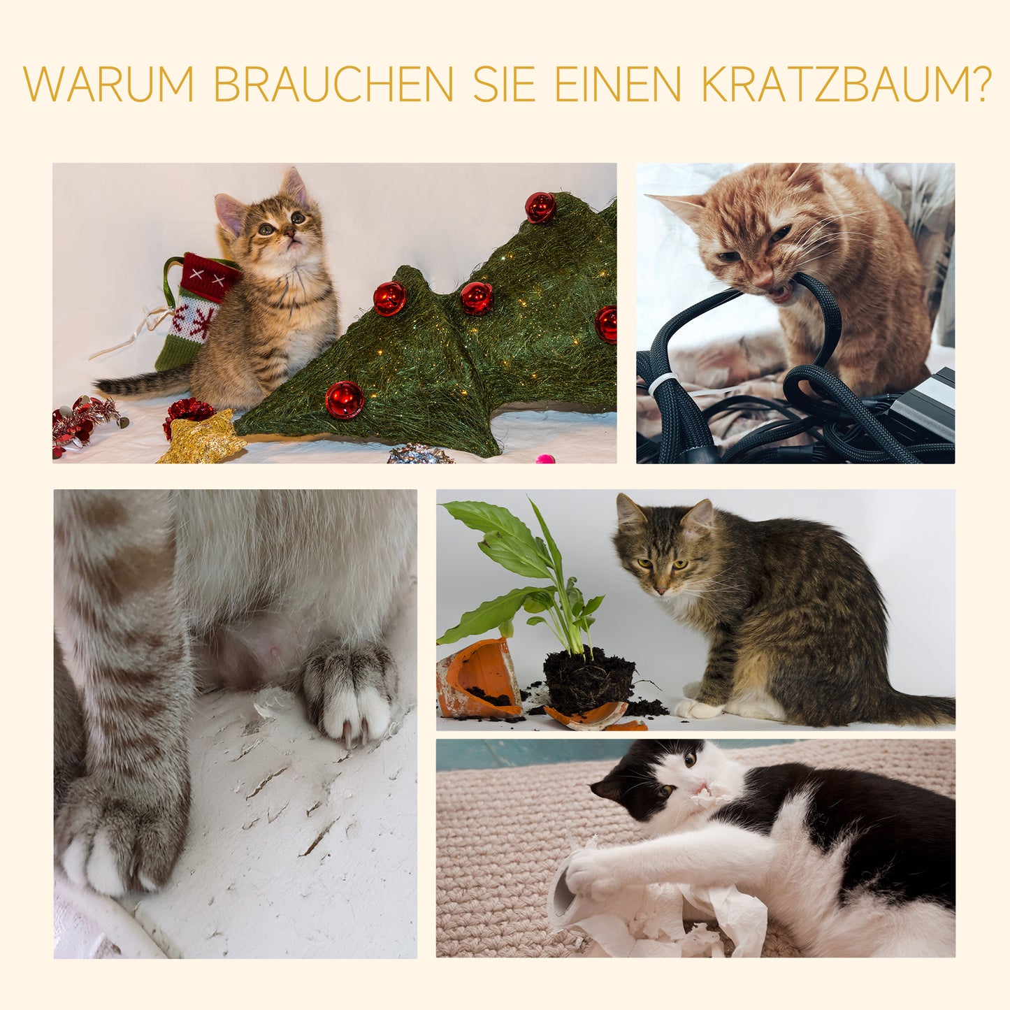 Krabpaal – Krabboom – Kattenboom – Klimpaal – Kattenmeubel – Verstelbaar 230-260 cm – Stevig Sisal Ontwerp Beige