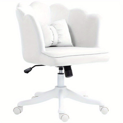 Bureaustoel – Stoel – Office Chair – Draaistoel – Kantoorstoel – Ergonomisch Design – Memory Foam Zitkussen – Verstelbare Zithoogte – 360° Draaibaar – Gewatteerde Armleuningen – Stevig Metalen Onderstel – Wit Fluweel