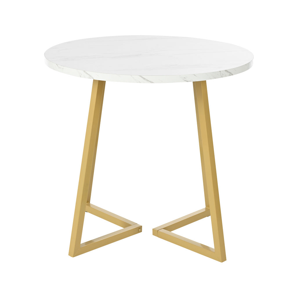 Eettafel – Keukentafel – Dinertafel – Tafel – Ronde Tafel – Marmerlook Blad – Stevig Metalen Onderstel
