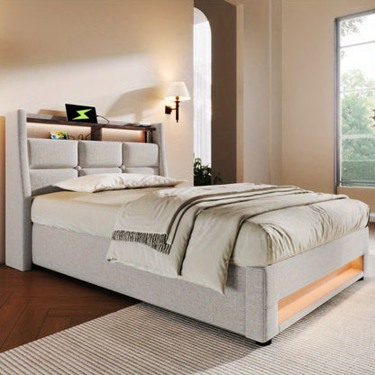Eenpersoonsbed – 1-persoonsbed – Bed – Slaapbed – Logeerbed – Metalen Frame – Linnen Bekleding – Inclusief Matras – 90x200 cm