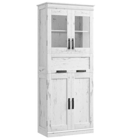 Kast – Opbergkast – Dressoir – Ladekast – Vintage Kasten – 170 cm Hoog – Gemaakt van Hardhout en MDF – Antiek Wit