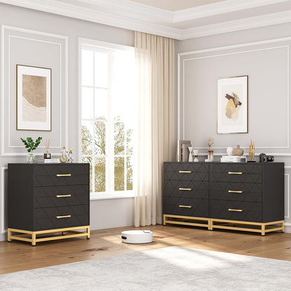 Ladekast – Dresser – Opslagkast – Kastenmeubel – Slaapkamerkast – Wit Met Gouden Accenten – 3 Ruime Laden – Duurzaam Metaal – 68,58 cm Hoog