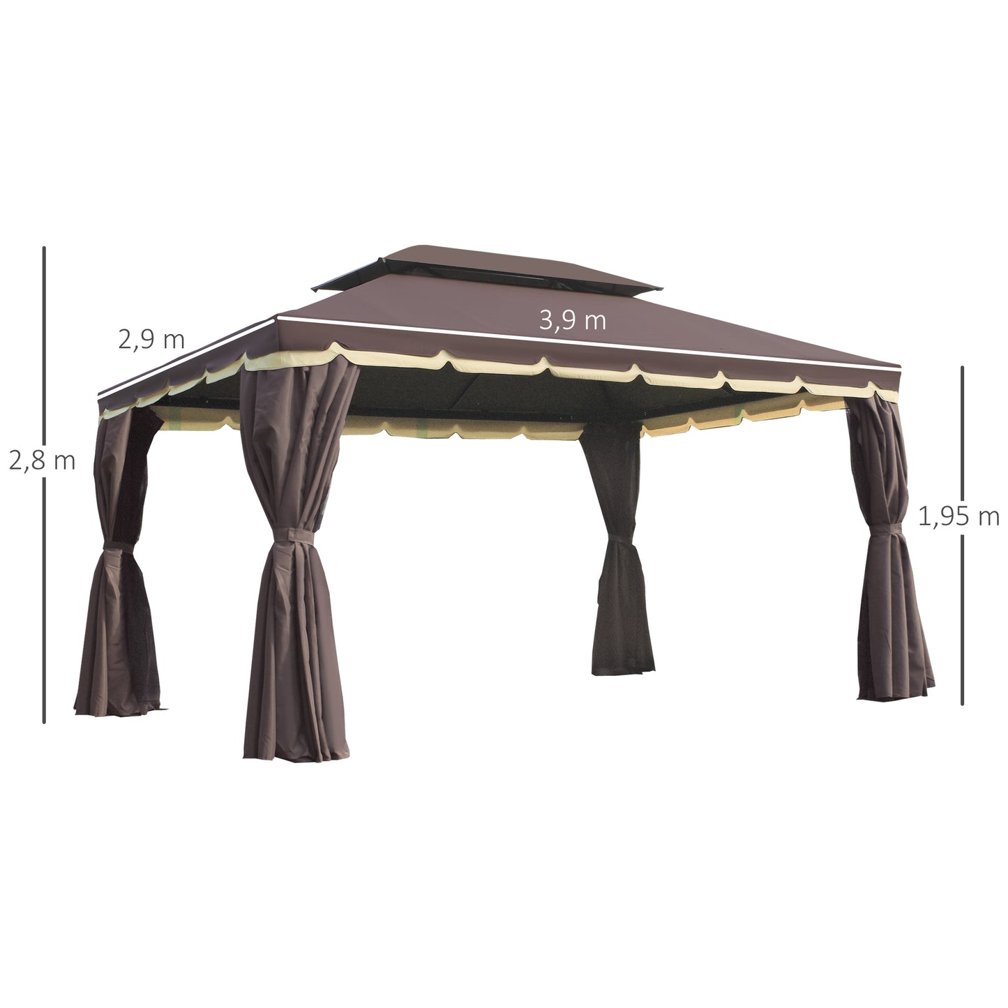 Tuinpaviljoen – Tuinoverkapping – Pergola – Tuinkamer – Buitenverblijf – Chocoladebruin – Aluminium Frame – 4x3 Meter – Met Gordijnen en Muskietennetten