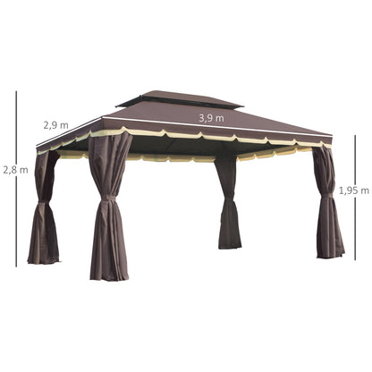 Tuinpaviljoen – Tuinoverkapping – Pergola – Tuinkamer – Buitenverblijf – Chocoladebruin – Aluminium Frame – 4x3 Meter – Met Gordijnen en Muskietennetten