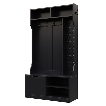 Kapstok – Garderoberek – Wandkapstok – Garderobe – Staande Kapstok – Compleet Garderobekast Met Bankje – 6 Haken – 100x185,5x40 cm – Zwart – Hoogwaardig Spaanplaat