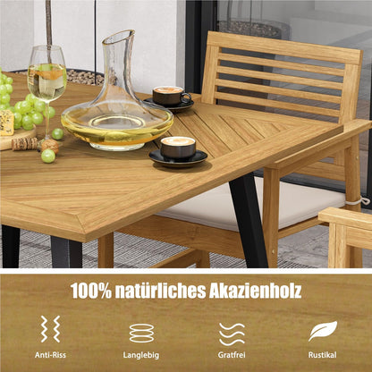 Tuintafel – Tuin Eettafel – Balkon Tafel – Buiten Tafel – Houten Tafel – Acaciahouten Vierkante Tafel 107x107 cm – Parasolhouder – Metalen Poten