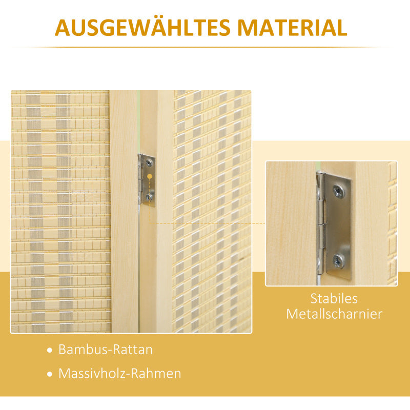 Kamerscherm – Kamerscheiding – Roomdivider – Scheidingswand – Privacy Scherm – Natuurlijke Massief Dennehouten Frame – Handgeweven Katoen en Bamboe – 180 x 180 cm – Inklapbaar en Direct Gebruiksklaar