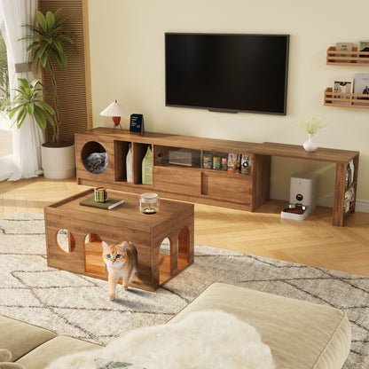 Poef – Zitzak – Voetenbank – Hocker – Opbergpoef – Walnootkleurig – Katvriendelijk Met Speelplek – Duurzaam En Compact Ontwerp