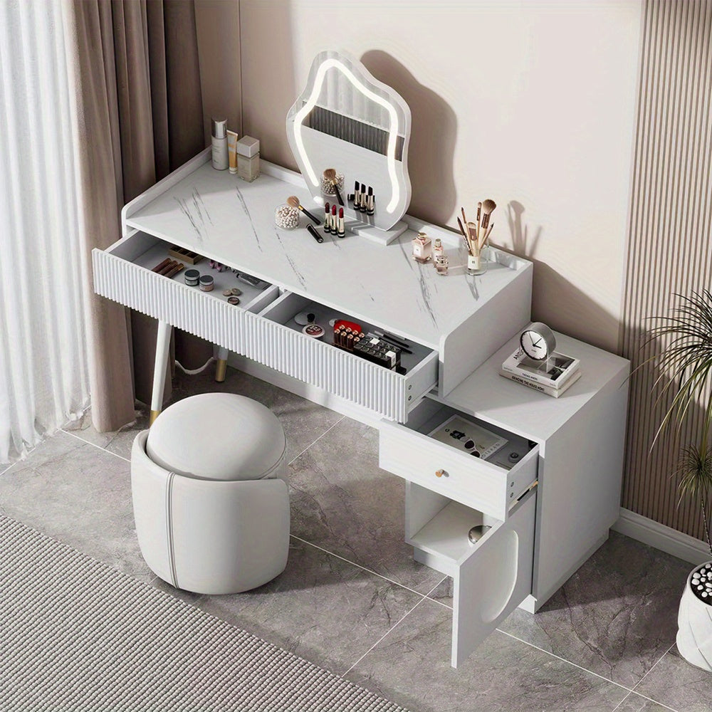 Kaptafel – Make-uptafel – Sieradentafel – Cosmeticatafel – Dressing Table – Wit Design – 3 Ruime Lades & Deur – Compact 100x75x40 cm