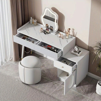 Kaptafel – Make-uptafel – Sieradentafel – Cosmeticatafel – Dressing Table – Wit Design – 3 Ruime Lades & Deur – Compact 100x75x40 cm