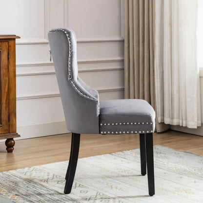 Velours Eetkamerstoelen – Stoelen Set – Lounge Stoelen – Keukenstoelen – Slaapkamerstoelen – Grijs Velours – Eikenhouten Poten – Vintage Knopbeslag