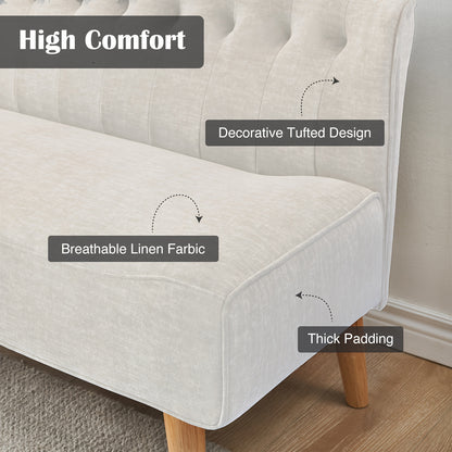 Tweezitsbank – 2-Zitsbank – Slaapkamerbank – Linnenbank – Compacte Sofa Beige – 117 cm Breed – Hoogwaardig Linnen Material - QUORE