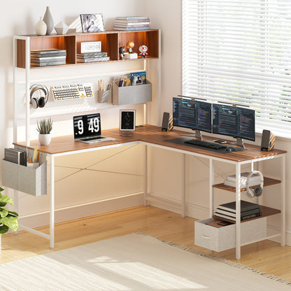 Hoekbureau – L-vormig Bureau – Computertafel – Gaming Bureau – Werkplek Bureau – Met Metalen Legering – 67 Inch Ruimtebesparend Design – Bruin