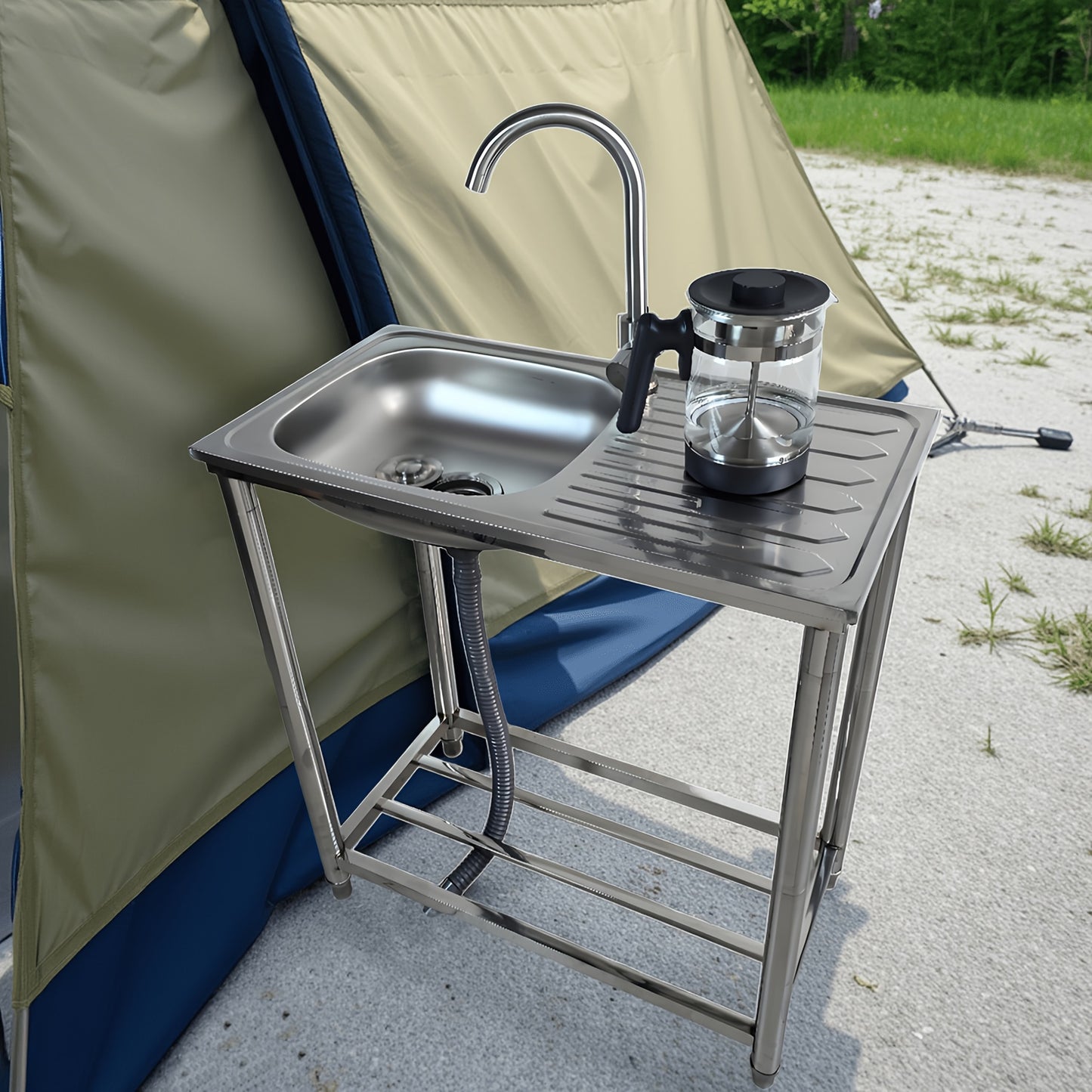 Keukentafelbladwasbak – Vrijstaande Wasbak – Keukenspoelbak – Wastafelblad – Mobiele Spoelbak – Roestvrijstaal – 75x40x80 cm – Warm en Koud Water