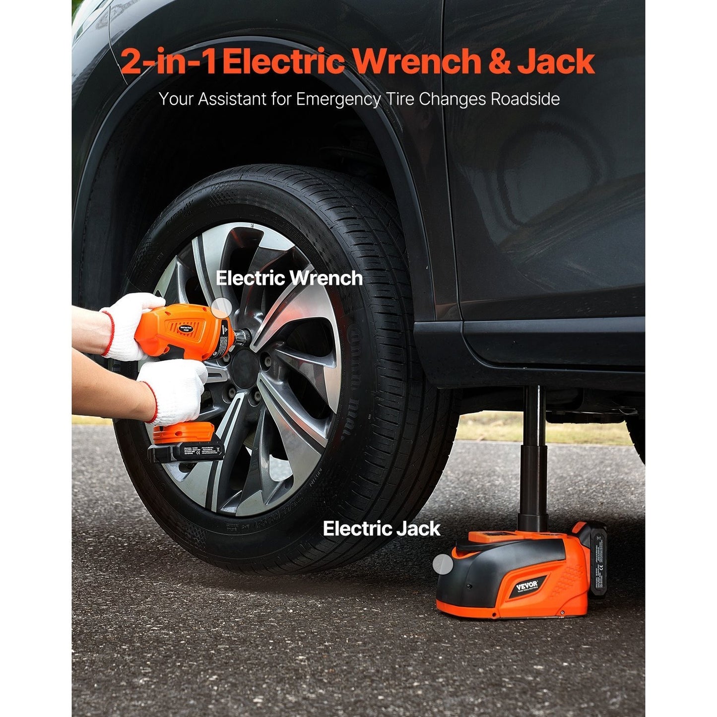 Elektrische Krik – Auto Krik – Bandenkrik – Hydraulische Krik – Draagbare Krik – Draadloos Met 5 Ton Hefkracht – 400 Nm Elektrische Moersleutel – Oranje Variant