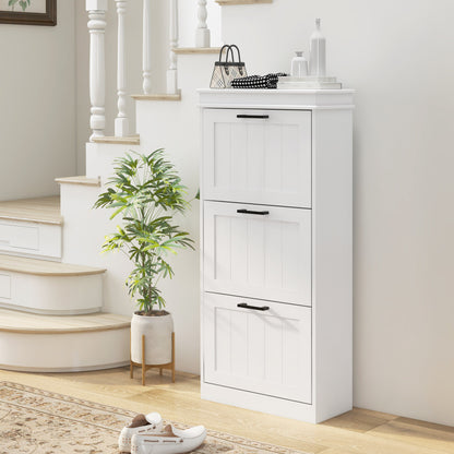Schoenenkast – Schoenenrek – Schoenenopberger – Schoenenbank – Halmeubel – 3 Deuren – Verstelbare Planken – Wit – Compact – MDF