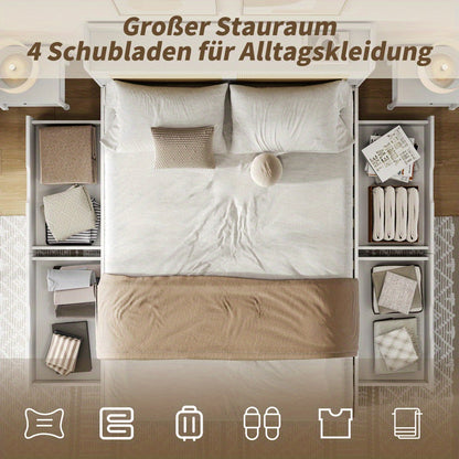 Bedframe – Tweepersoonsbed – Platformbed – Opbergbed – Slaapbank – 140x200 cm – Wit – Met Opberglades – Stevig Ontwerp Tot 200 kg