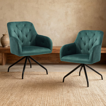 Dining Room Chairs, Set of 2, Kitchen Chairs, Velvet Armchair with Armrests, Rotating Upholstered Chair with Sturdy Metal Legs, Ideal for Living Room and Dining Room