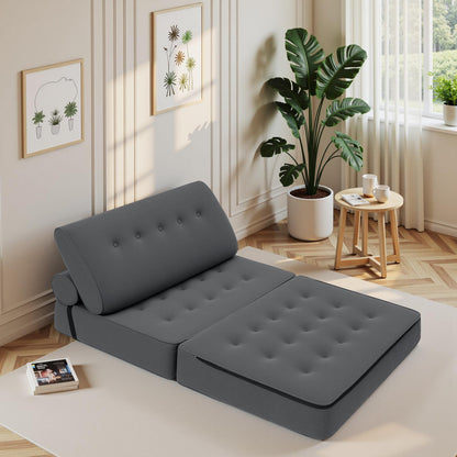 Slaapbank – Bedbank – Opklapbare Bank – Sleeper Sofa – Klapbank – Opvouwbare Slaapbank – Volledig Grijs – 7,1 cm Dikke Spons – Comfortabele Corduroy Bekleding