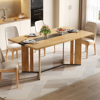 Solid wood dining table with oak grain, tabletop thickness 2.8cm, non-slip mat design, waterproof and anti-scratch, suitable for living room, kitchen or dining area., Kitchen Table, Minimalist Table, Modern Design, Scratchres