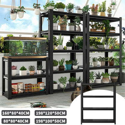 Verstelbaar Metalen Opbergrek – 5/4/3-laags Vrijstaand Opslagrek met Stevig Frame en Veilig Verstijvingsontwerp – Geschikt voor Keuken, Garage, Balkon – Draagt 250/200/150 kg