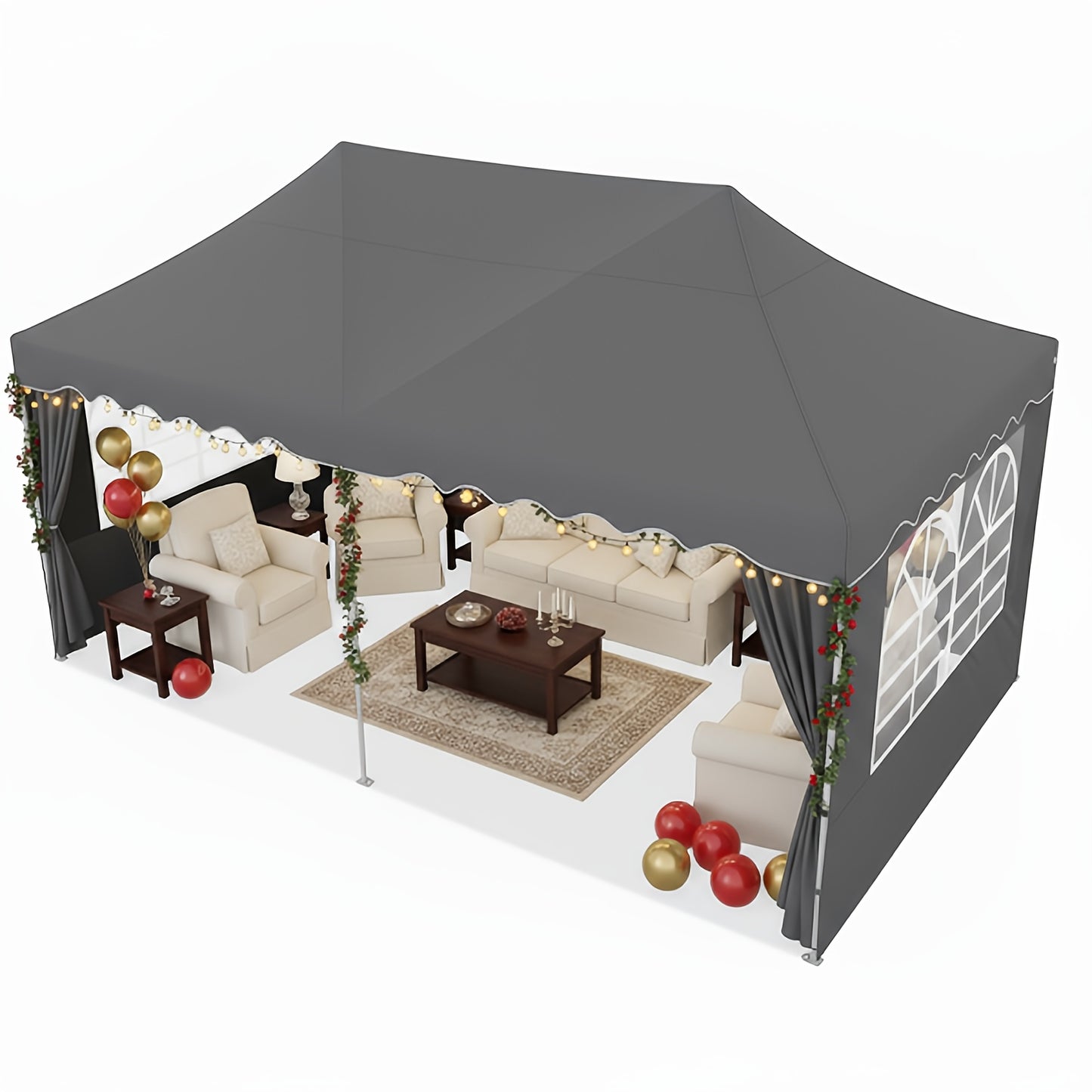 3x6m Pop-Up Canopy Tent, with 6 Removable Side Walls, 3 Height Adjustments, Sandbags & Wheeled Bag Included UV-Resistant Portable Outdoor Canopy, Commercial Party Tent Ideal for Backyards, Lawns, Markets, Camping, Parties & O