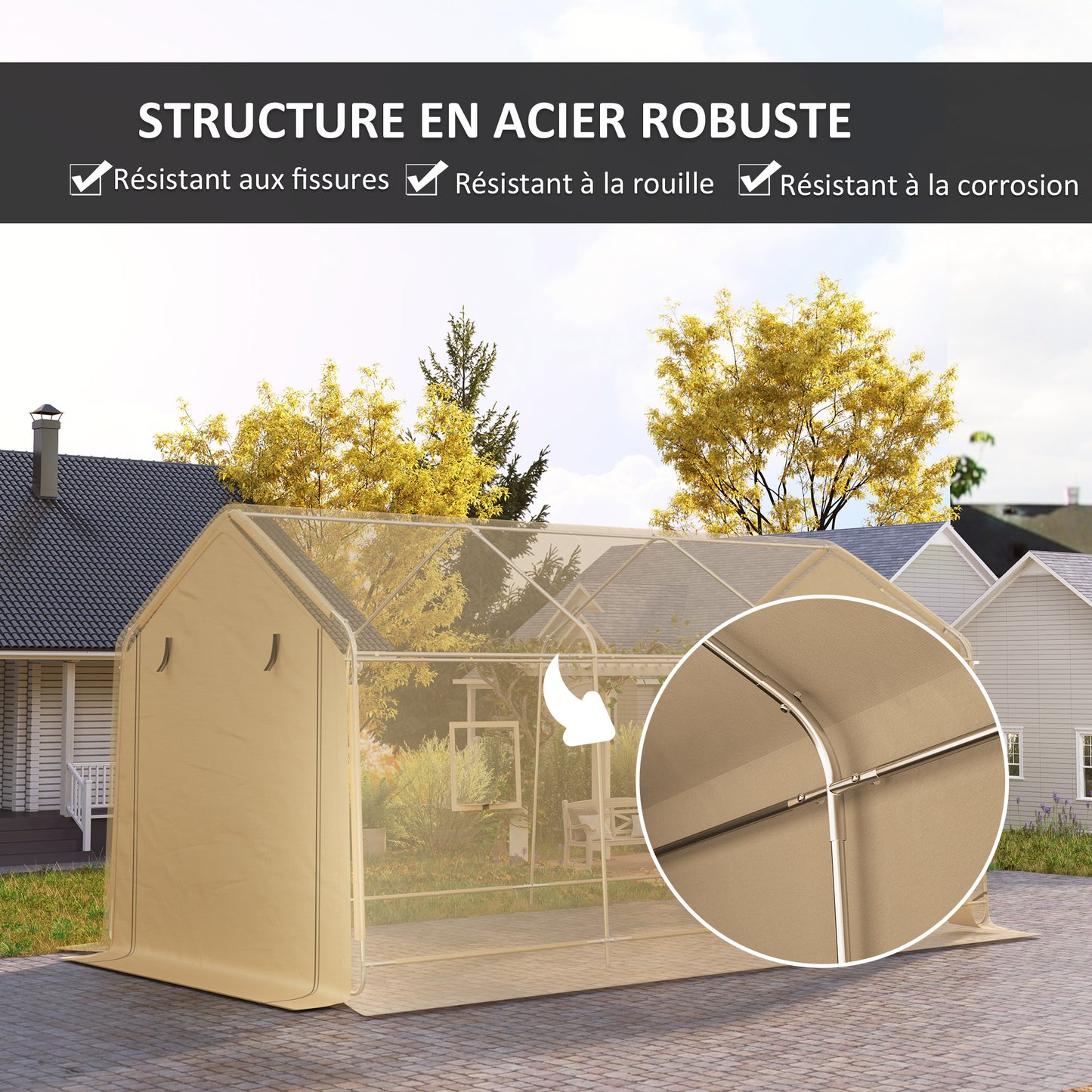 Carport – Buitenoverkapping – Garage – Autohoes – Schuur – Waterdicht PE Doek – Stevig Stalen Frame – Geel – 300x520x275 cm – Rolbare Afsluitbare Deur