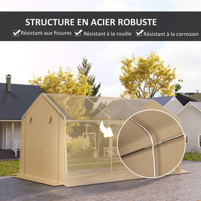 Carport – Buitenoverkapping – Garage – Autohoes – Schuur – Waterdicht PE Doek – Stevig Stalen Frame – Geel – 300x520x275 cm – Rolbare Afsluitbare Deur