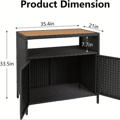 Buitenopberger – Tuinkast – Opbergkast – Opbergbox – Tuinberging – Zwart – Weerbestendig PE-Rattan – Stevig Gepoedercoat Stalen Frame