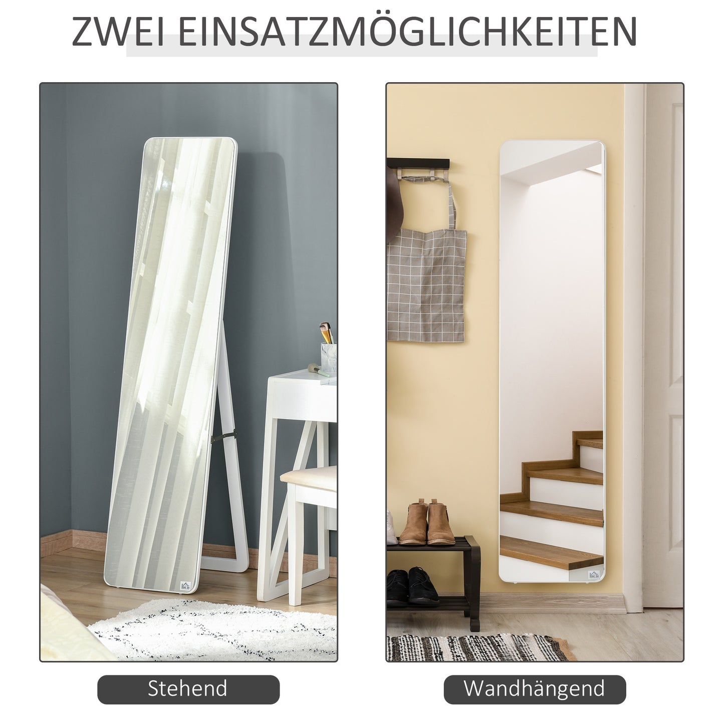 Full-Body Spiegel – Garderobespiegel – Staande Spiegel – Opvouwbare Spiegel – Muurspiegel – Wit – Stevig Dennenhouten Frame – 160 cm Hoog