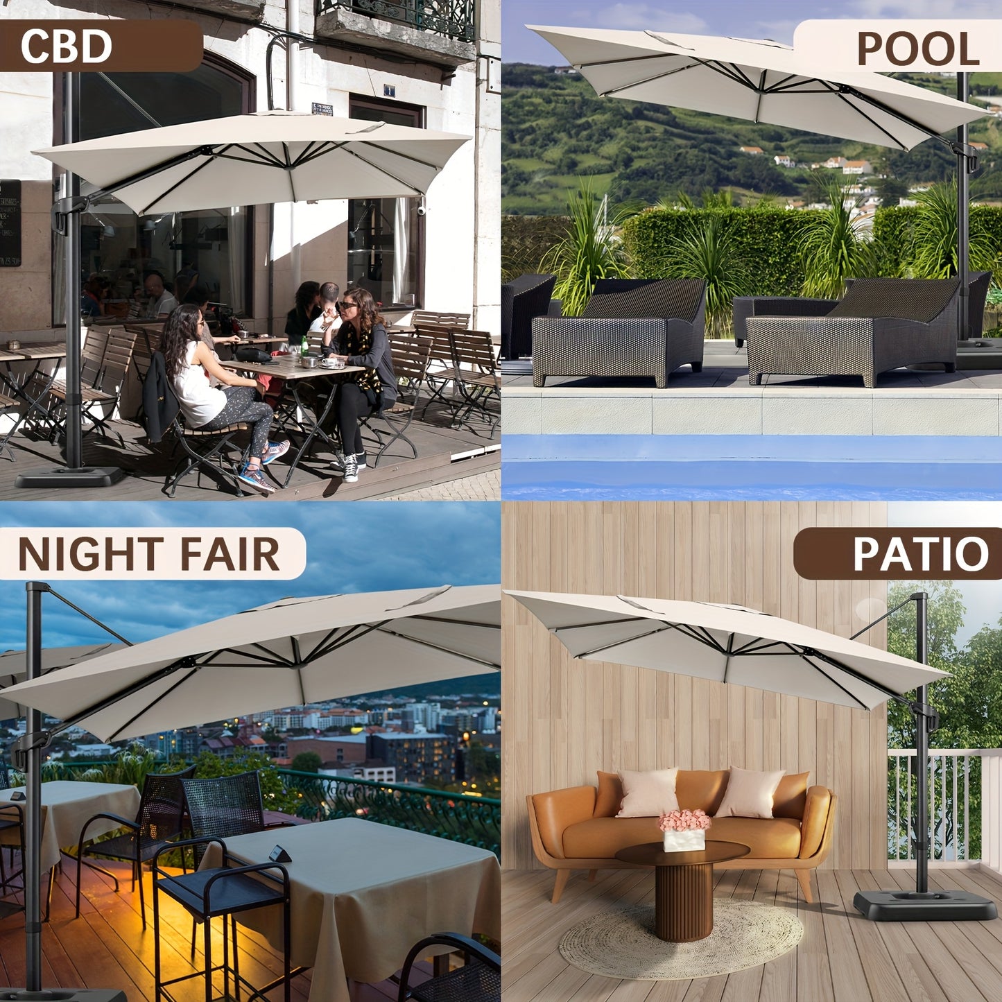 3x3m Adjustable Height Patio Tent Umbrella - Outdoor Canopy with Red & Black Mesh Panels, UV Protection & Wind-Resistant Design for Poolside, Garden, Commercial Use, Patio Umbrella, Garden Shade, Durable Fabric Umbrella