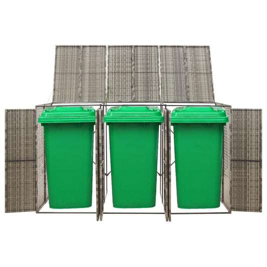 Afvalbak Buiten – Buitenprullenbak – Afvalton – Vuilnisbak – Afvalemmer – 3 Ton Capaciteit – Weerbestendig PE-Rattan & Staal – 207x80x117 cm