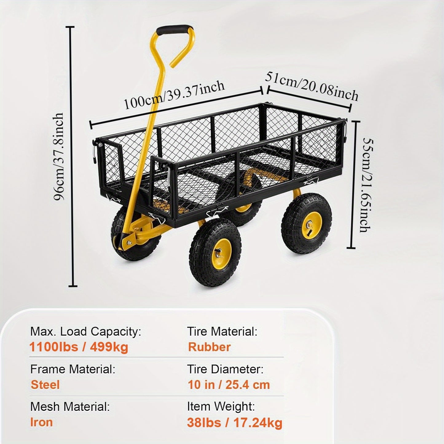 Tuinkar – Tuinwagen – Bolderkar – Transportkar – Kiepkar – 498,95 kg Draagvermogen – 240° Draaibare Handgreep – 25,4 cm Luchtbanden – Afneembare Zijpanelen