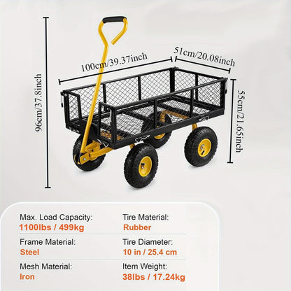 Tuinkar – Tuinwagen – Bolderkar – Transportkar – Kiepkar – 498,95 kg Draagvermogen – 240° Draaibare Handgreep – 25,4 cm Luchtbanden – Afneembare Zijpanelen