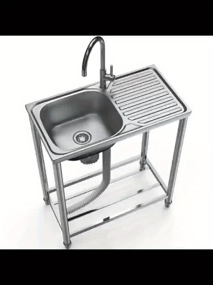 Roestvrijstalen Spoelbak Buiten – Tuinspoelbak – Mobiele Spoelbak – Buitenkraan – Enkele Bak – 75x40x80 cm – 304 RVS Materiaal – Mengkraan Warm/Koud