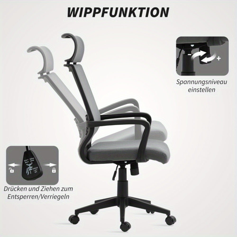 Ergonomische Bureaustoel – Kantoorstoel – Bureaustoel Met Armleuning – Draaistoel – Werkstoel – Verstelbare Hoogte – 360° Draaibaar – Kantel- en Relaxfunctie – Metalen Frame – Donkergrijs