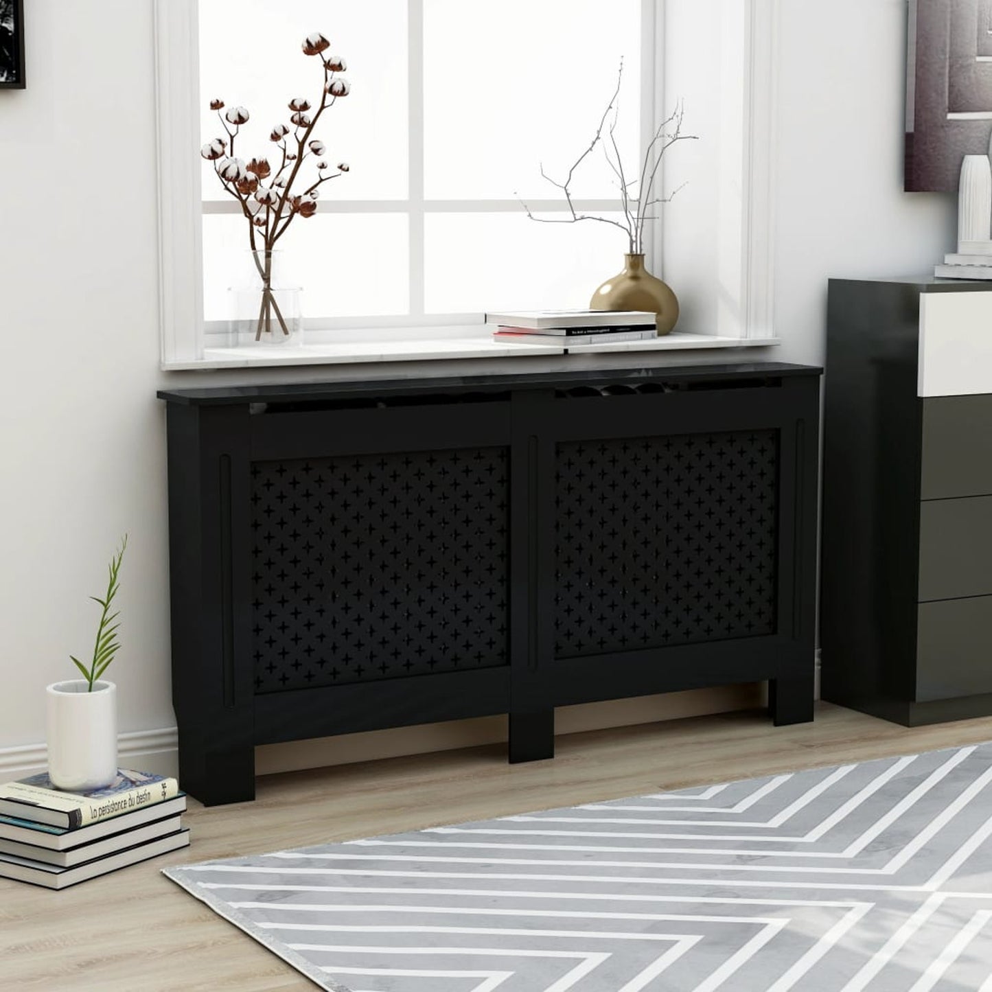 Radiator Cover Black 152x19x81.5 cm MDF
