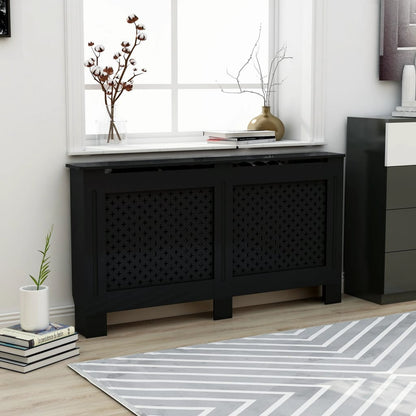 Radiatorombouw – Radiatorafdekking – Radiatorpaneel – Verwarmingsombouw – Radiatoromkasting – Mat Zwart MDF – 152 x 19 x 81,5 cm - QUORE