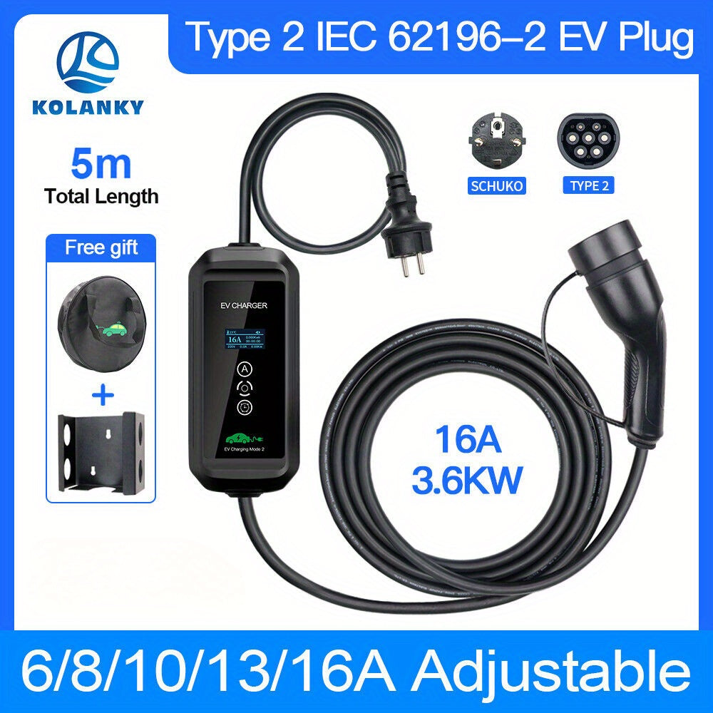 Laadkabel – Laadkabel Auto – Oplaadkabel EV – EV Kabel – Elektrische Auto Kabel – 5 Meter Lengte – 16A 1-Fase 3,6 kW – Schuko Stekker – Duurzaam PP Materiaal