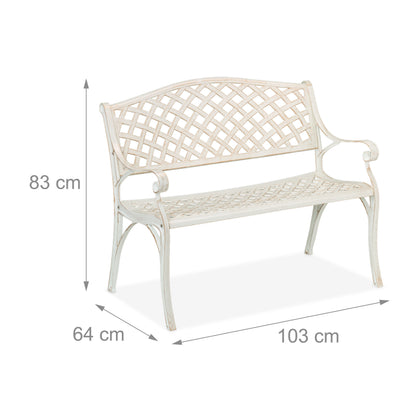 Tuinbank – Buitenbank – Balkonbank – Terrasbank – Zweisitsbank – Vintage Rozen Decor – Weerbestendig Aluminium – 111,5x84x56 cm