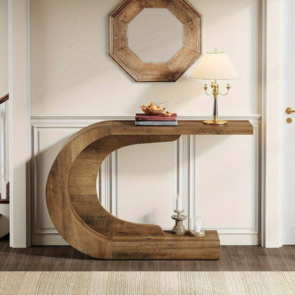 Moderne Sidetable – Haltafel – Consol tafel – Wandtafel – Bijzettafel – Extra Lang 110 cm – Ruimtebesparend C-Vormig Onderstel – Stevige Houtstructuur Bruin