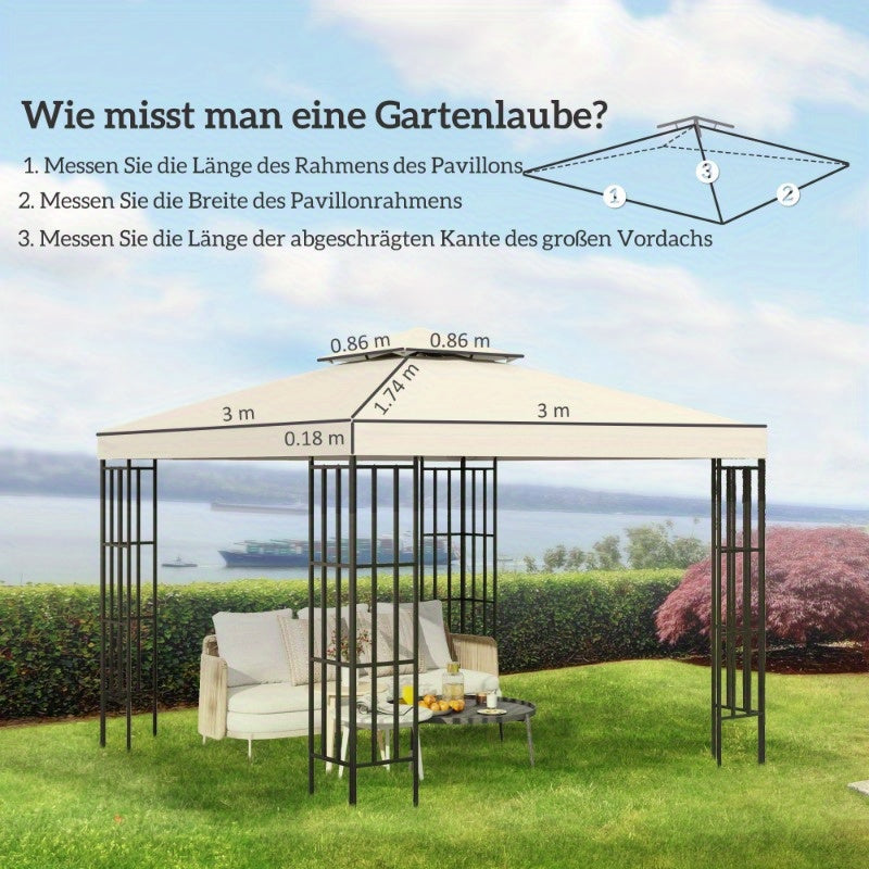Vervangbare Canopy – Tuinkap – Overkapping – Luifel – Zonnescherm – UV-Bescherming – Windbestendig Polyester 3x3m Cream White