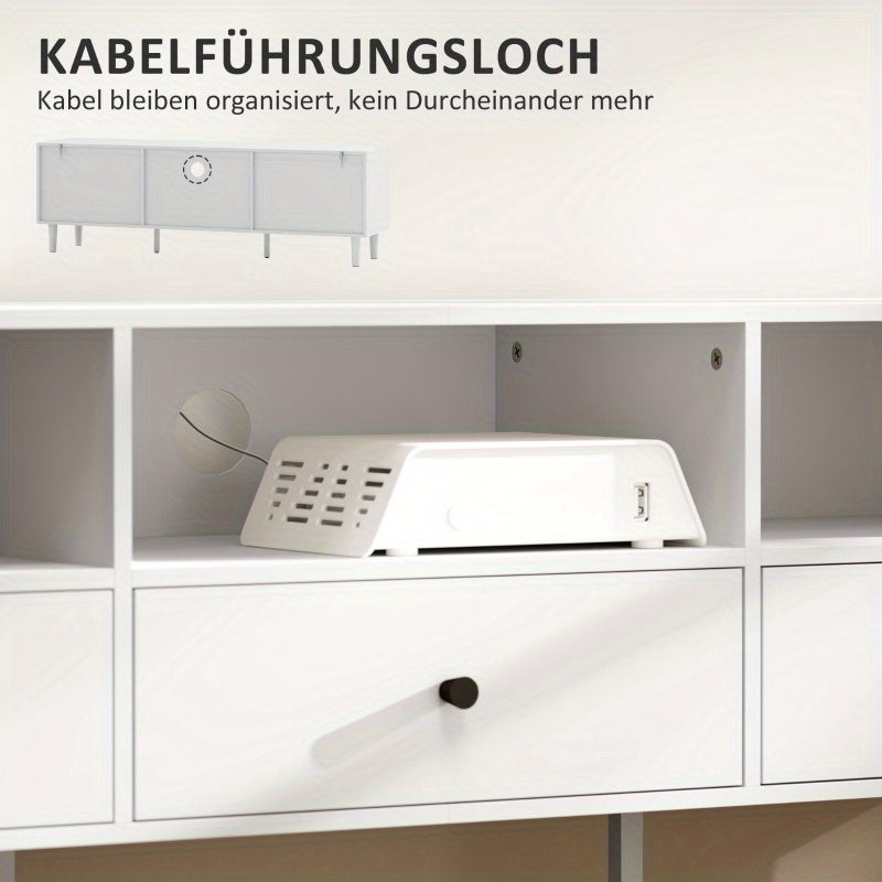 TV-kast – Tv-meubel – Entertainmentkast – Tv dressoir – Woonkamermeubel – Wit – 140 cm breed – Kabelmanagement – Geschikt voor tv tot 75 inch