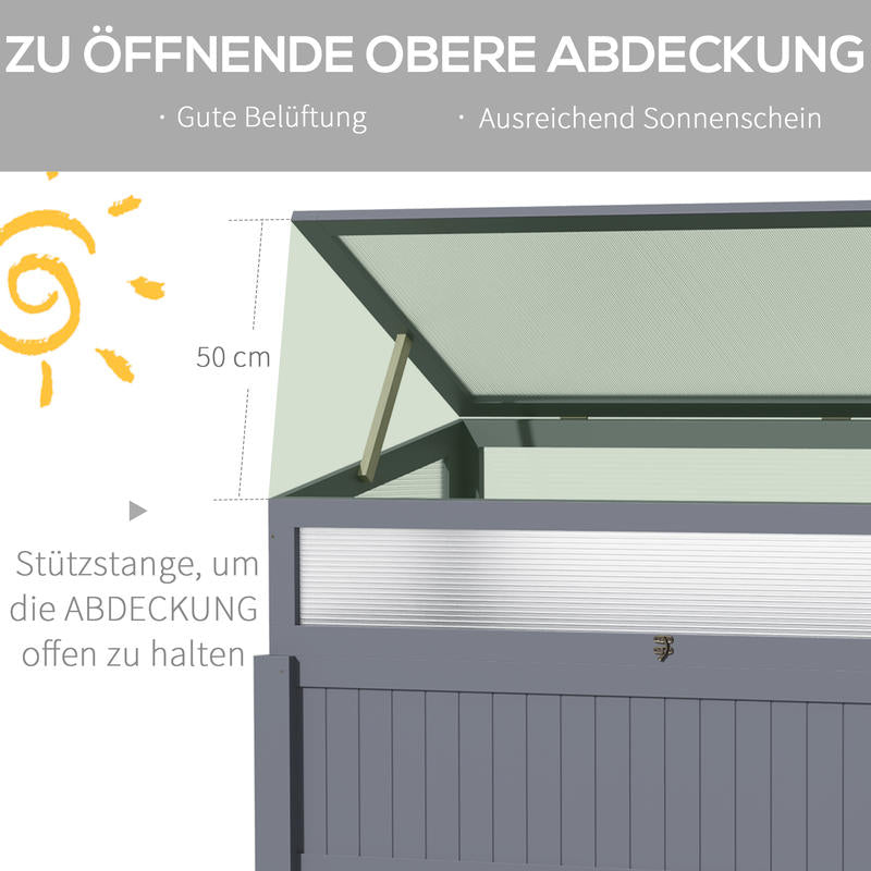Raised Bed with Cold Frame 2-in-1 Greenhouse & Tomato House - All-in-One Vegetable/Herb Planter with Adjustable Height, Durable Polycarbonate Panels, Ventilation System-like Sides for Balcony, Terrace, Garden (Gray, 120x54x11