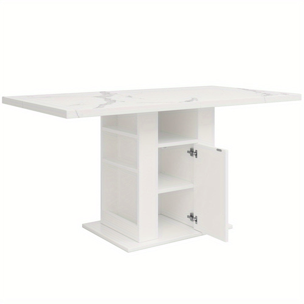 Eettafel – Dinertafel – Keukentafel – Woonkamertafel – Tafel – Modern – 3 Lade-Opbergniveaus – Marmerlook Tafelblad – Wit – 140x75x75 cm – Ruimtebesparend – Volledig Gemonteerd