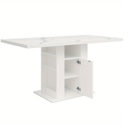 Eettafel – Dinertafel – Keukentafel – Woonkamertafel – Tafel – Modern – 3 Lade-Opbergniveaus – Marmerlook Tafelblad – Wit – 140x75x75 cm – Ruimtebesparend – Volledig Gemonteerd